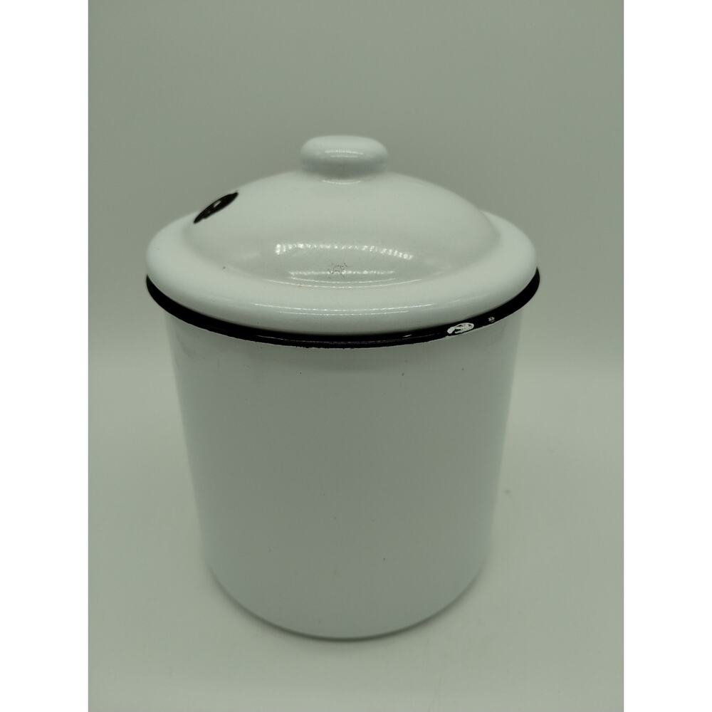 Vintage Looking White Enamel Bean Pot with Lid Farmhouse - Picture 3 of 9
